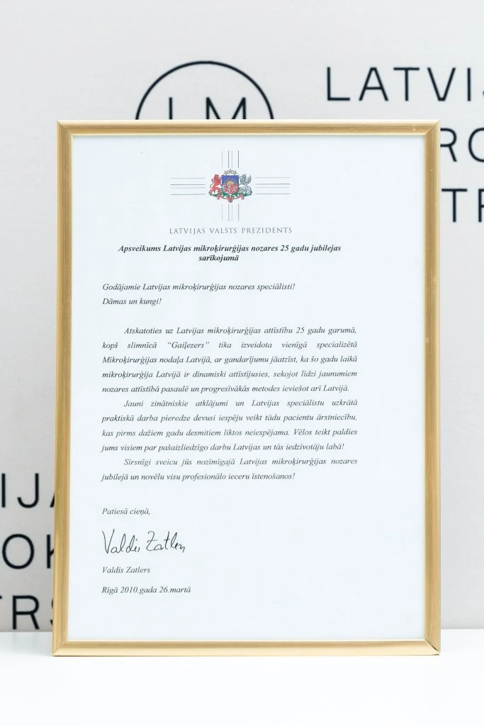 Congratulatory Message for the 25th Anniversary Celebration of the Latvian Microsurgery Sector - Inline 01